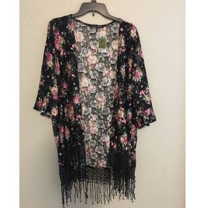 XL Sweet Rain Black Rose Open Front Kimono
